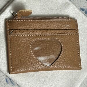 Brighton Tan Mini Coin Purse Wallet Leather 2 Compartments Zipper 4" x 2.75"
